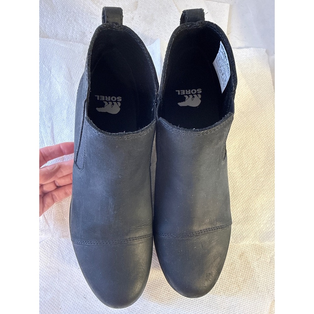 Sorel Joan of Arctic Wedge II Chelsea Boots Black Leather Waterproof Ankle Sz 9 - Picture 2 of 14